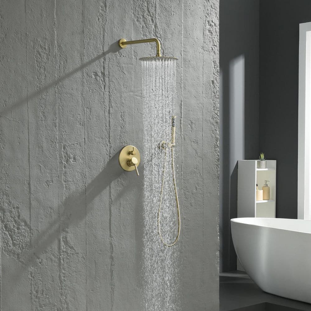 2-Spray Patterns Wall Mounted Handheld Shower Head 1.5 GPM In Brushed Gold