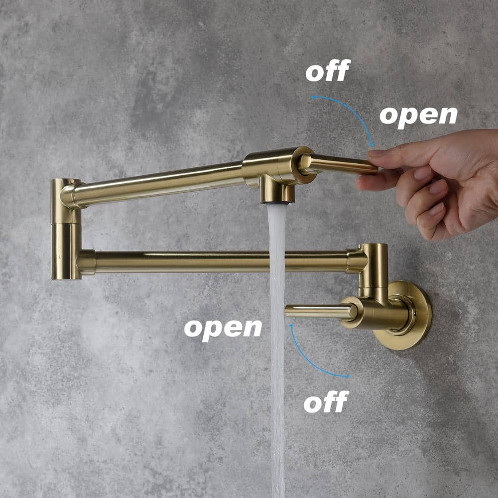 Wall Mounted Pot Filler With Swivel Spout In Brushed Gold