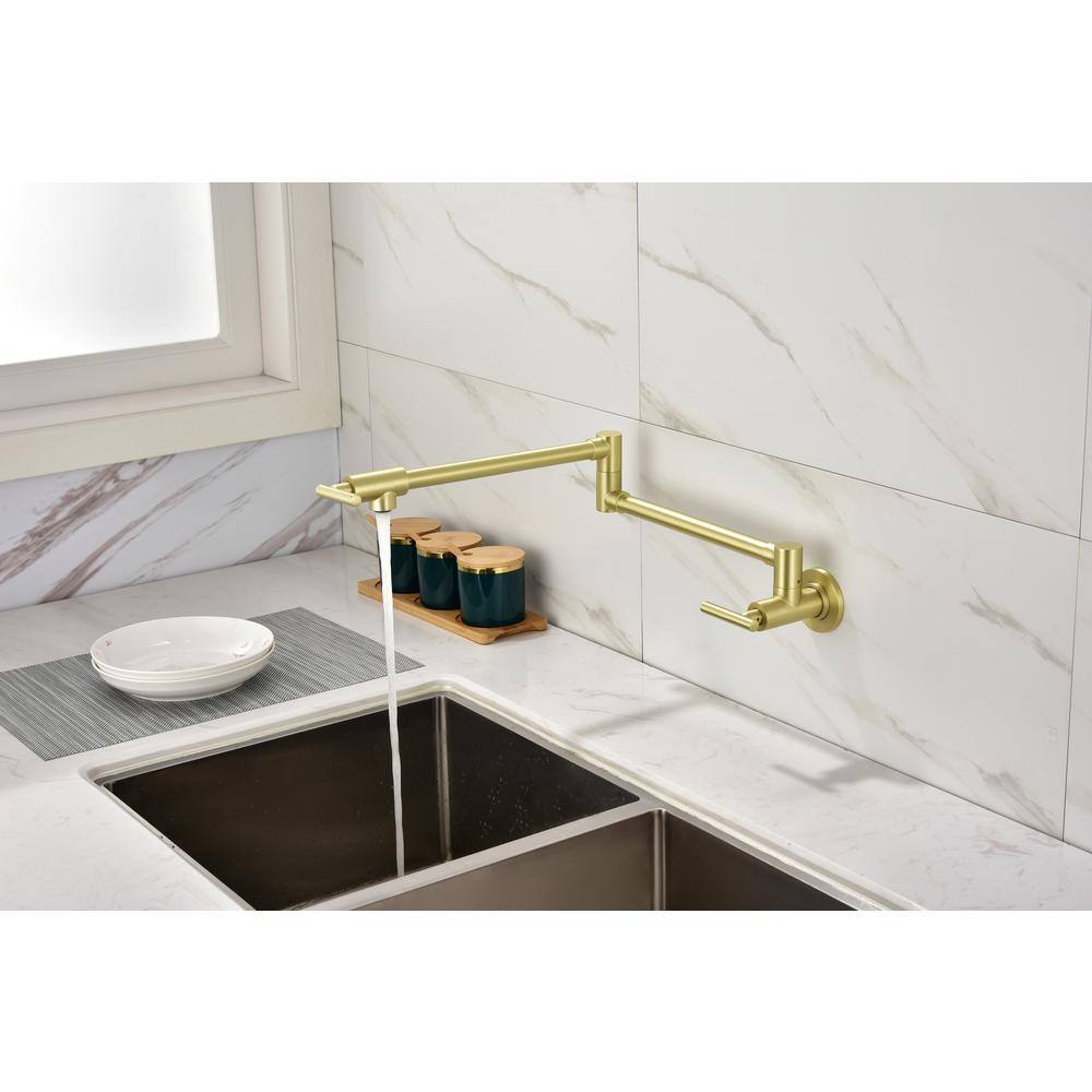 Wall Mount Pot Filler Faucet In Brushed Gold