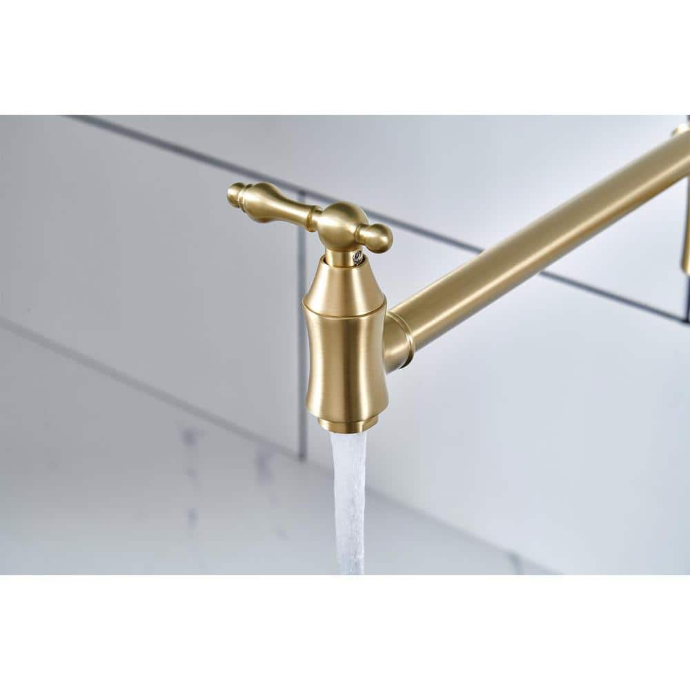 Wall Mount Pot Filler Faucet Folding Kitchen In Brushed Gold