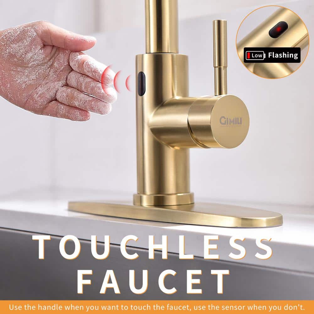 Touchless Kitchen Faucet, Hands Free Automatic Smart Kitchen Faucet Brushed Nickel Gold Smart Kitchen Faucet