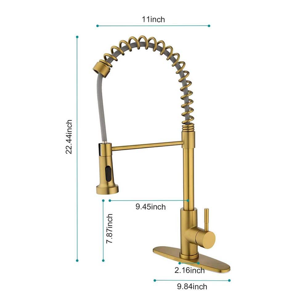 Brushed Gold 22.44 In. H Pull Down Sprayer Kitchen Faucet With 360 ° Spout Swivel