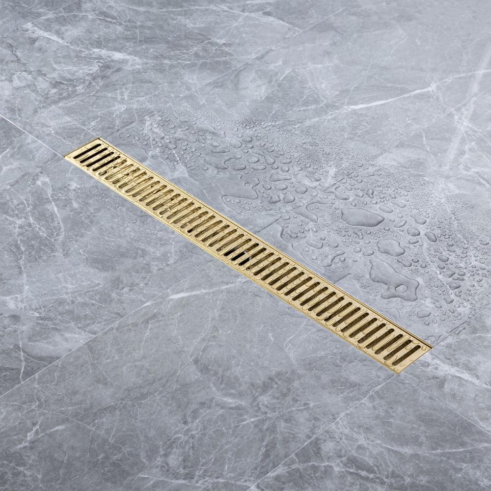 2.75 In. W X 24 In. D Grid Shower Drain Stainless Steel Decorative Drain Cover With Brushed Gold