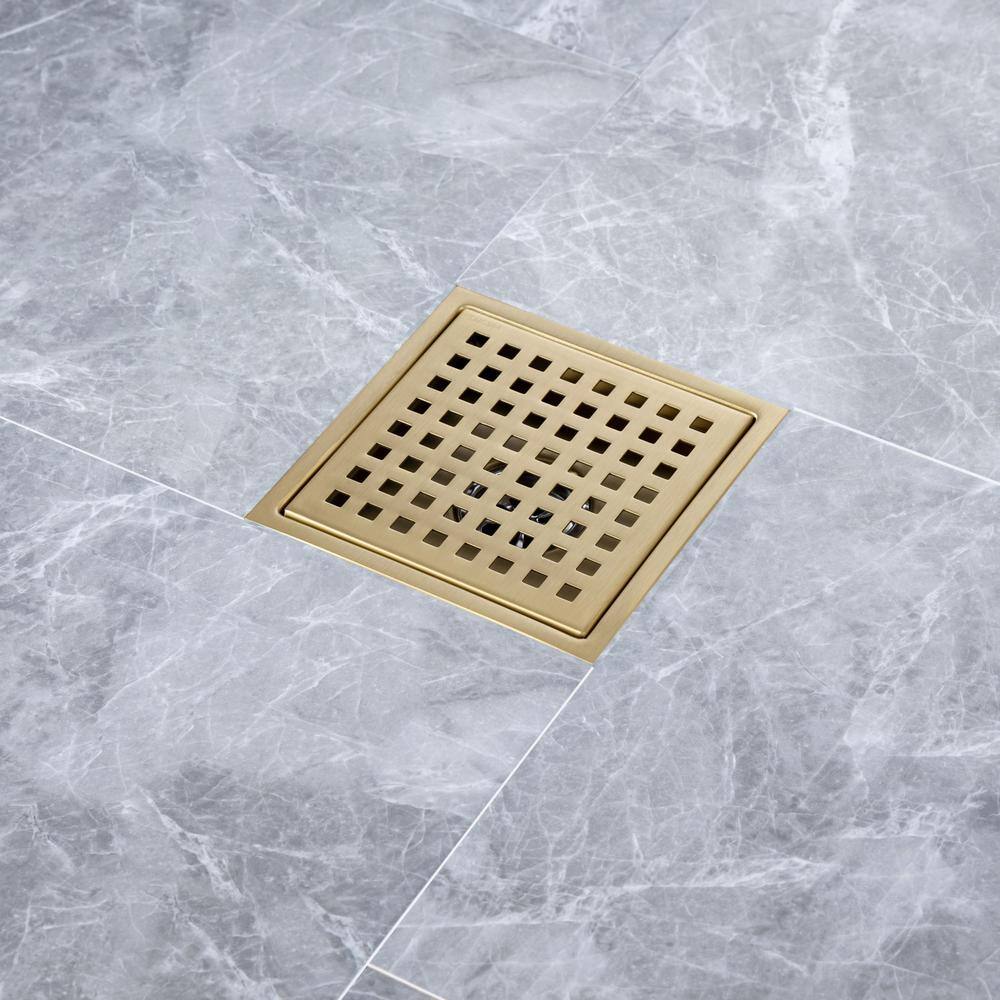 6 In W X 6 In D Stainless Steel Decorative Drain Cover With Brushed Gold
