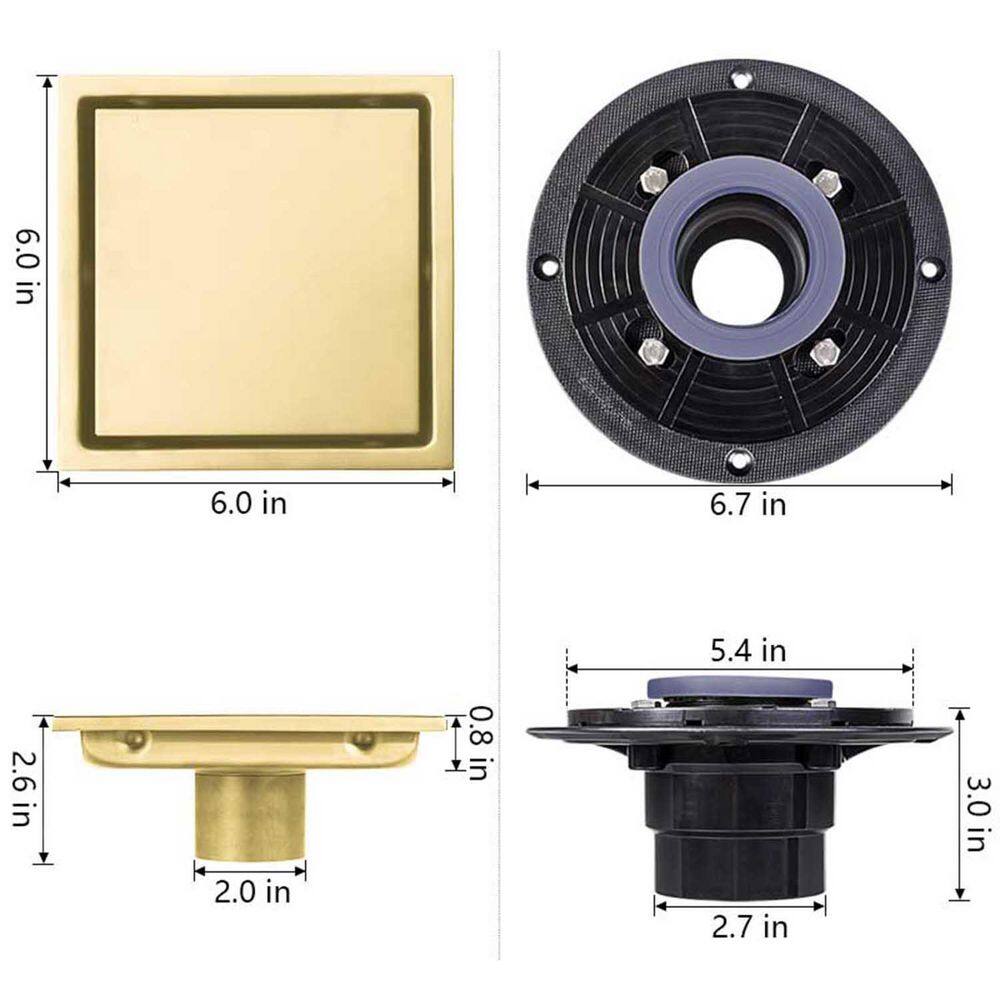 6 In. Square Shower Floor Drain