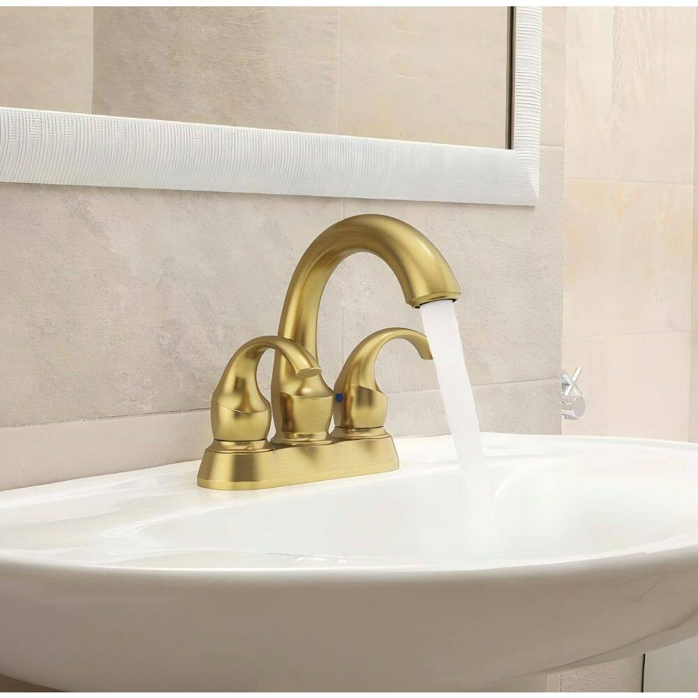 Brushed Gold 2-Handle Bathroom Faucet: 360° Rotating Spout, Crescent Moon Design