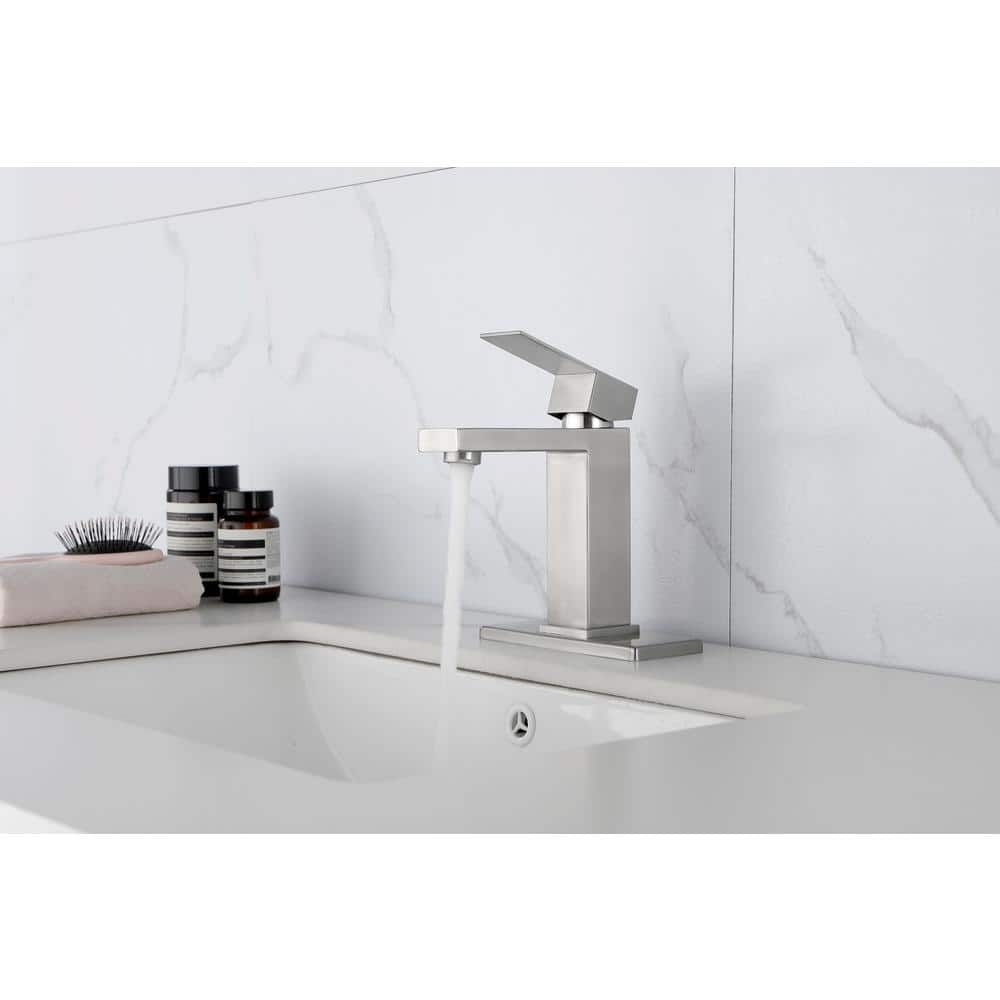 Waterfall Spout Bathroom Faucet, Single Handle Bathroom Vanity Sink Faucet White