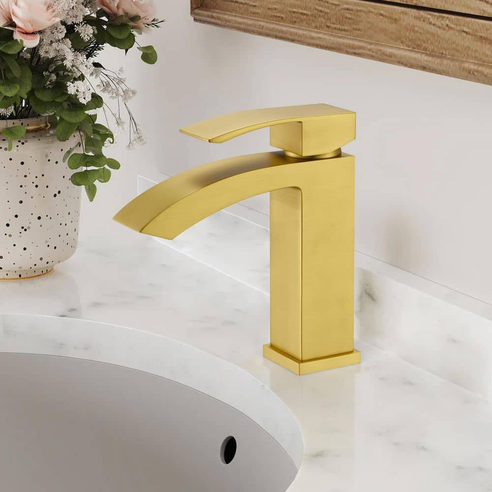 Waterfall Single Handle Single Hole Vessel Sink Faucet In Brushed Gold