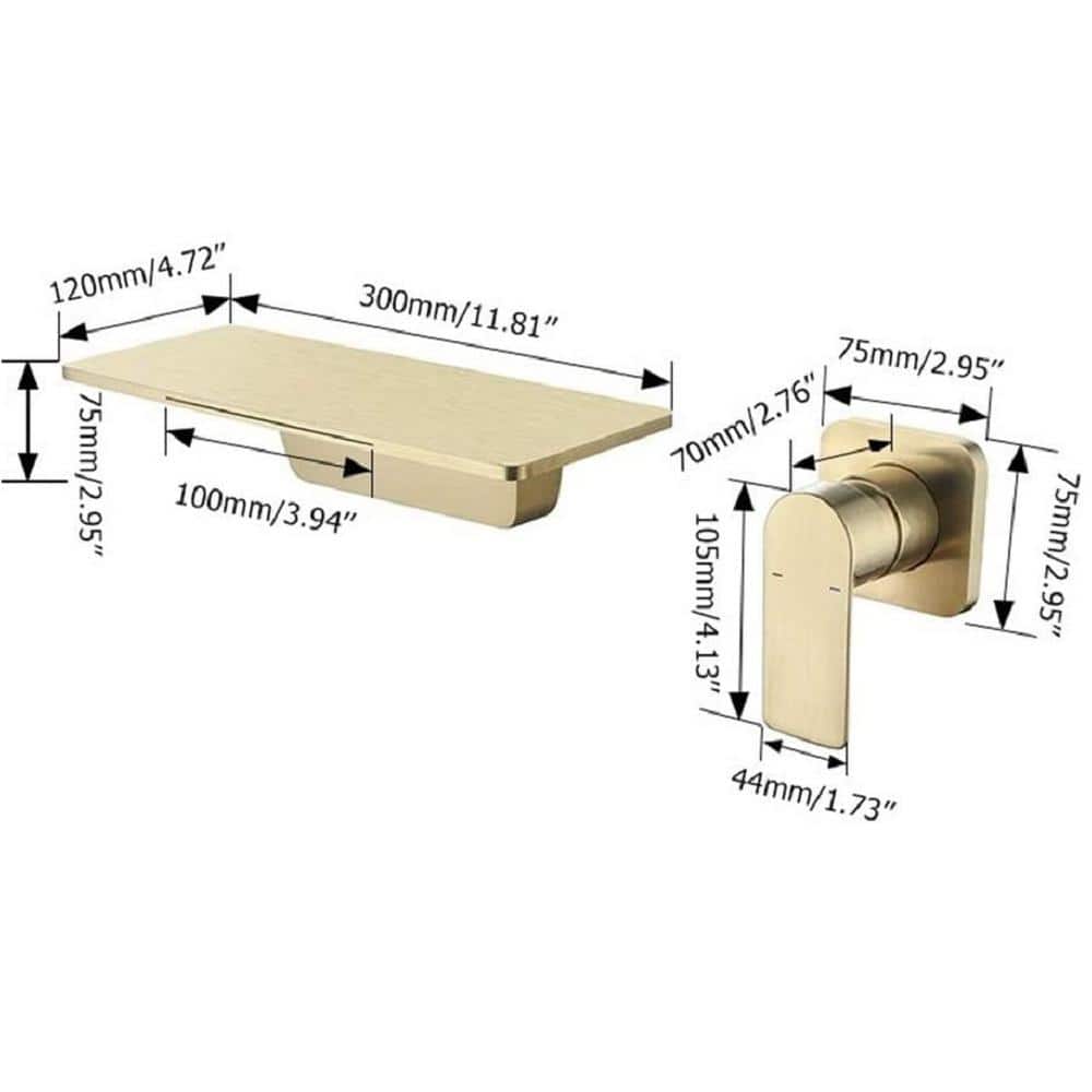Single Handle Waterfall Bathroom Sink Wall Mounted Faucet In Brushed Gold