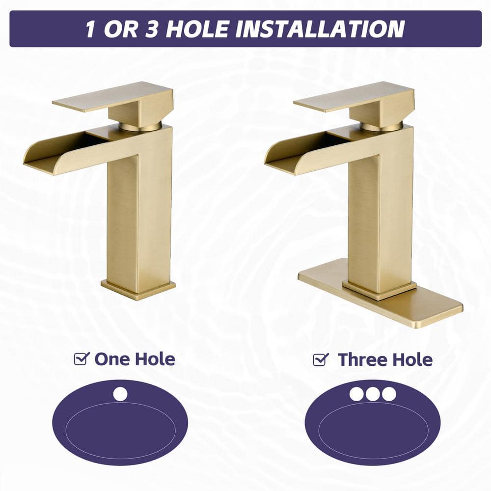Single Handle Wall Mounted Bathroom Faucet With Deck Plate & Overflow Pop Up Drain In Brushed Gold