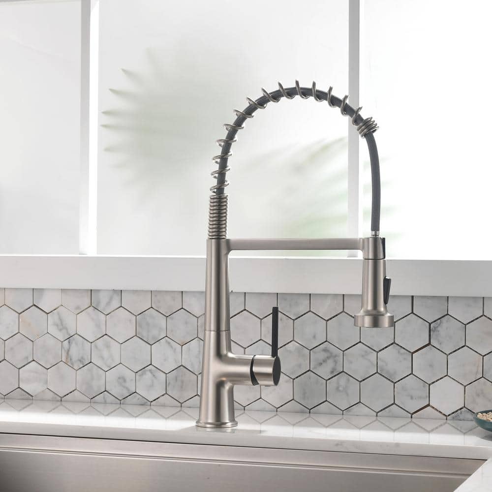 Single Handle No Sensor Pull Down Sprayer Kitchen Faucet In Brushed Nickel And Matte Black