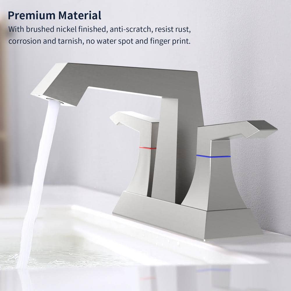 4 In. Centerset Bathroom Faucet With Drain Kit Included Modern Style In Brushed Nickel
