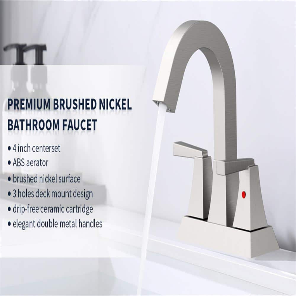 4 In. Center-Set 2-Handle Bathroom Sink Faucet In Brushed Nickel
