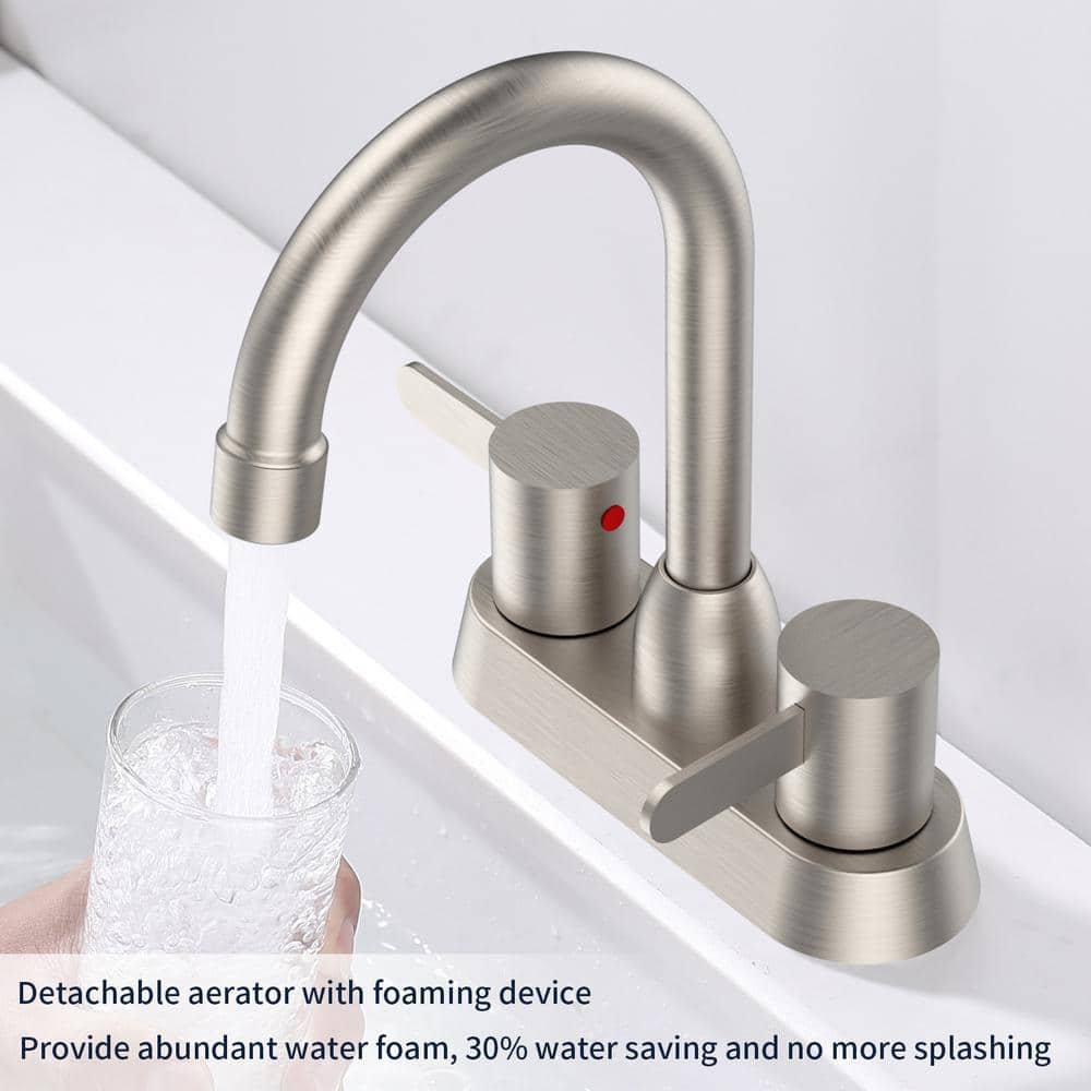 4 In. Centerset Double-Handle Bathroom Sink Faucet 3 Hole In Brushed Nickel