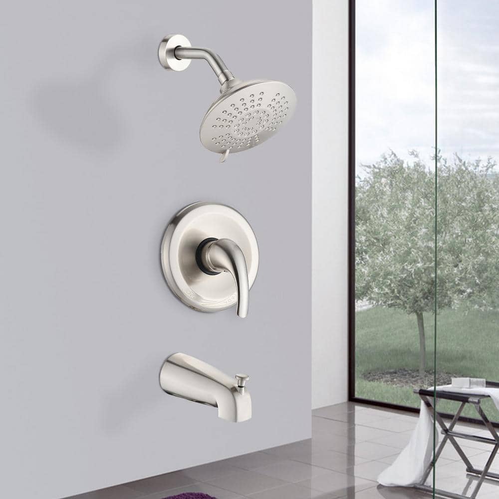 Single Handle 5 Spray Patterns Freestanding Tub And Shower Faucet 2.2 GPM In Brushed Nickel
