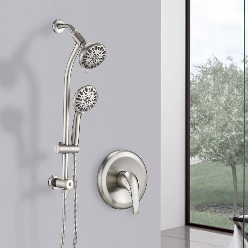 7-Spray Fixed And Handheld Shower Head Stainless Steel Slide Bar Combo In Brushed Nickel 1.8 GPM