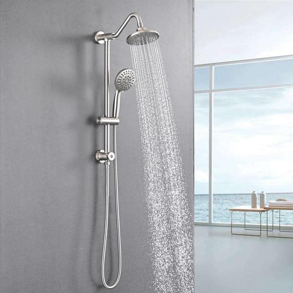 5 Spray Settings Dual Rain Shower Head With Handheld Shower Head 2.5 GPM In Brushed Nickel