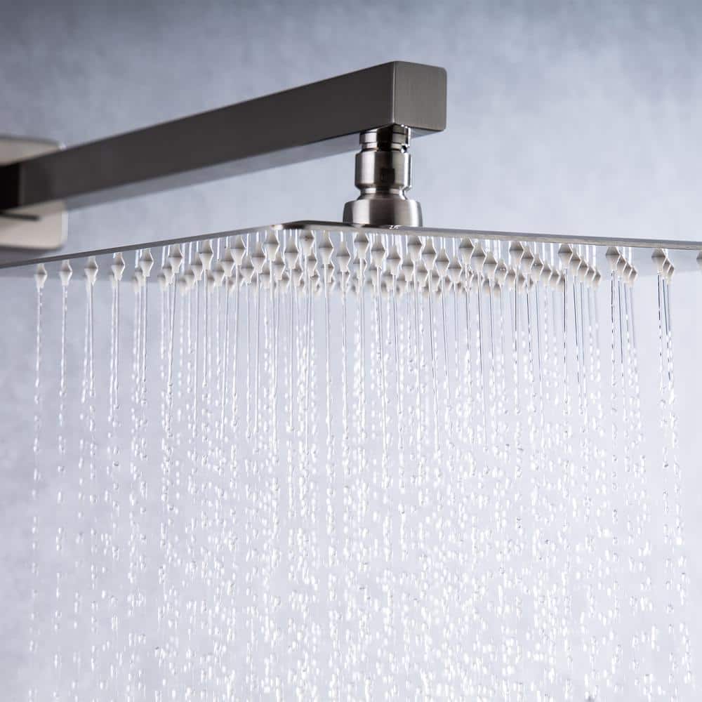 1-Spray Patterns With 2.5 GPM 10 In. Wall Mount Rain Fixed Shower Head In Brushed Nickel (Valve Included)