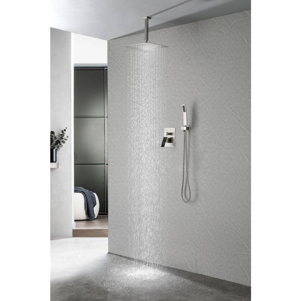 1-Spray Patterns With 2.5 GPM 10 In. Ceiling Mount Rain Fixed Shower Head In Brushed Nickel