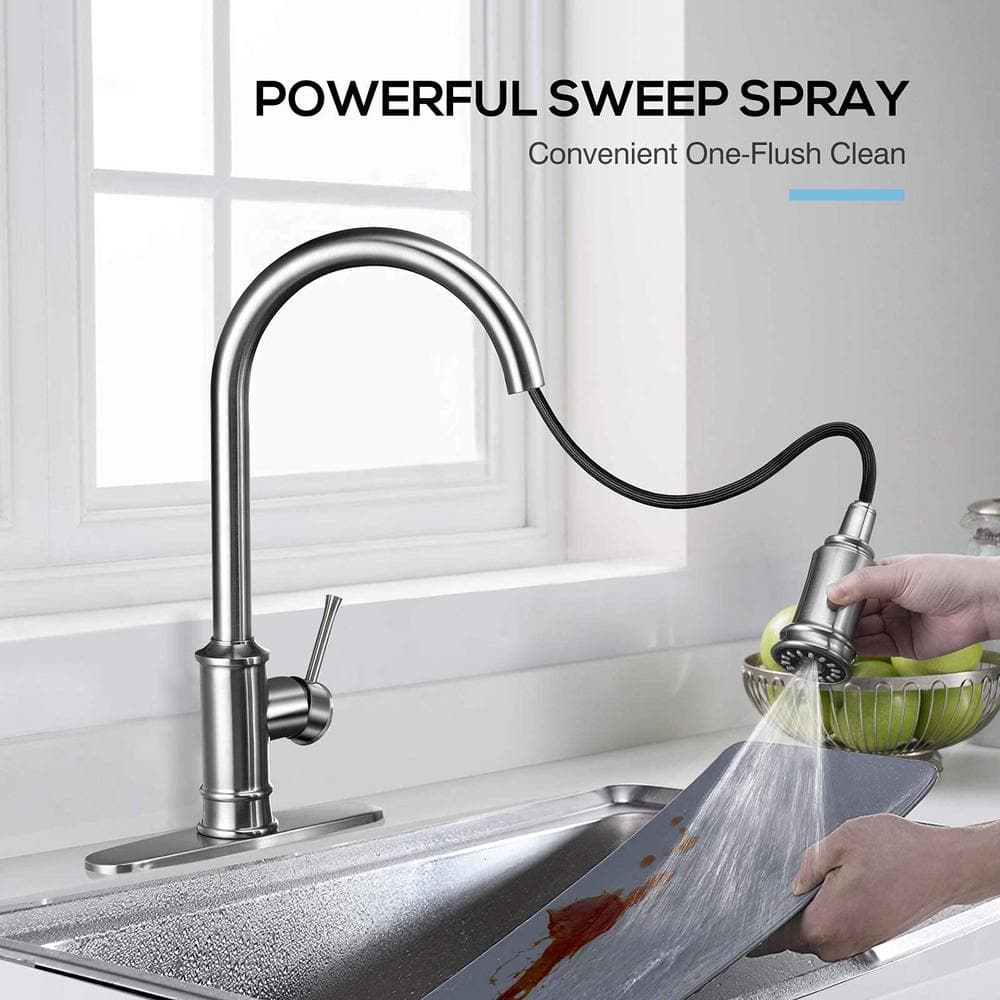 Single Handle 3 Modes Pull Down Sprayer Kitchen Cantilever Faucet Modern Kitchen Sink Faucet In Brushed Nickel