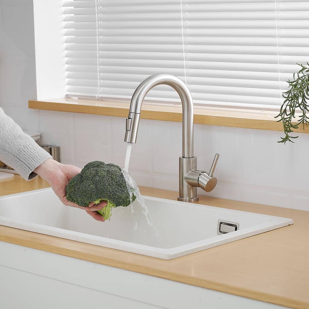 Modern Single Handle Pull Down Sprayer Kitchen Faucet Bar Sink Cantilever Faucet In Brushed Nickel