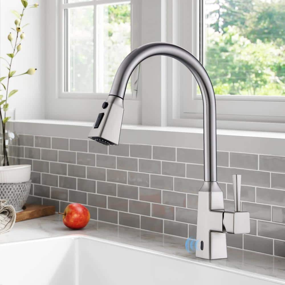 Single Handle Touchless Pull Down Sprayer Kitchen Faucet In Brushed Nickel