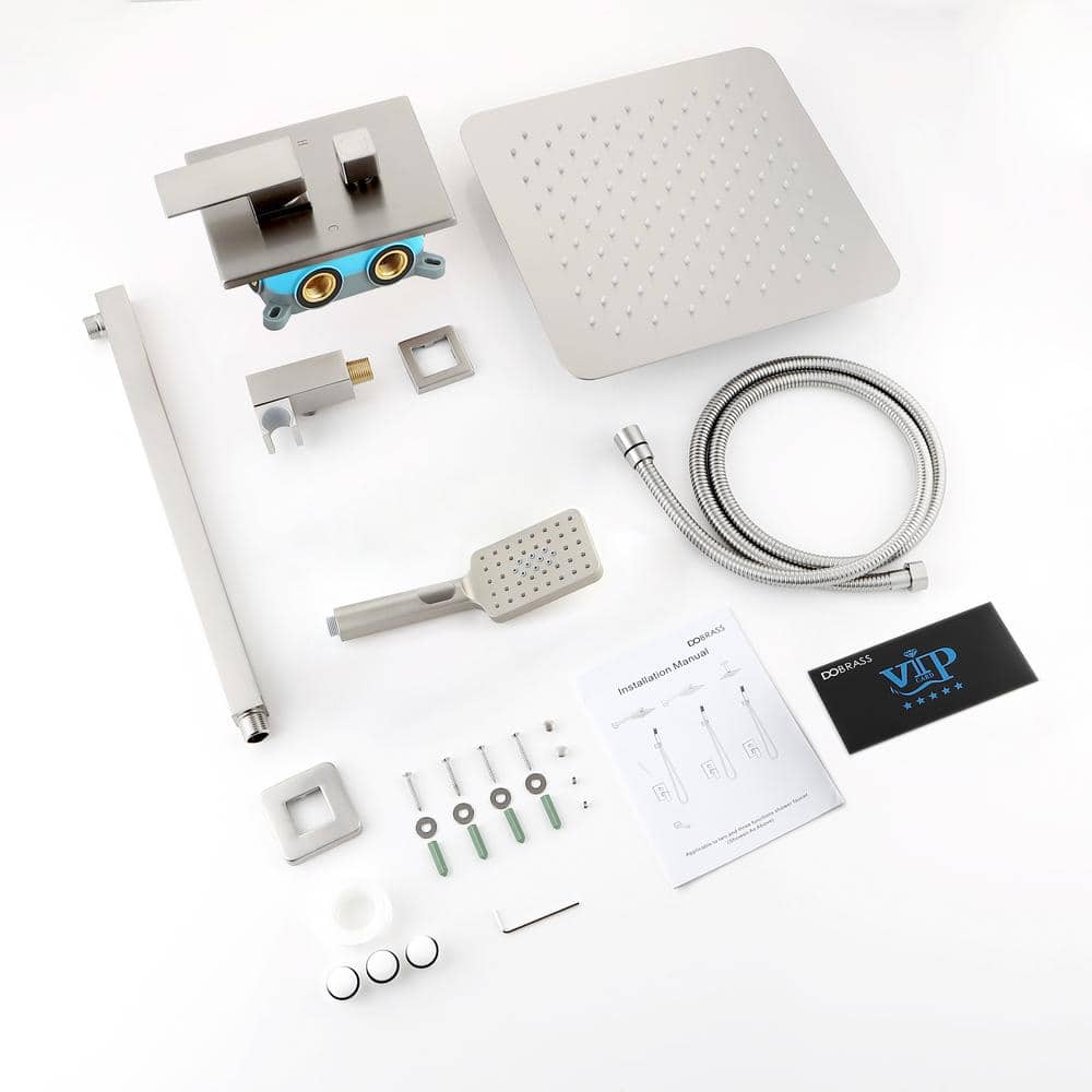 Single-Handle 3-Spray Patterns Anti-scald Shower Fixtures With Rough-In Pressure Balanced Valve In Brushed Nickel