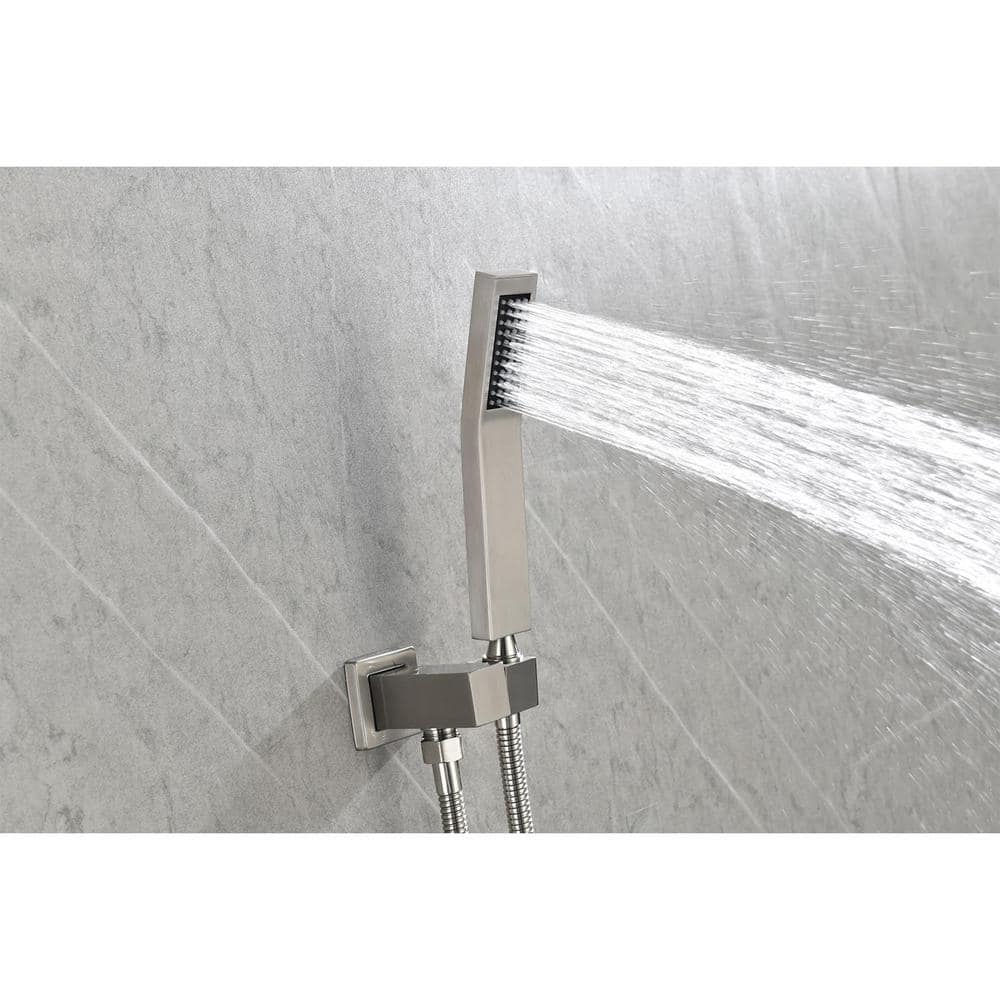 1-Spray 12 In. Dual Shower Head System Ceiling Mounted Shower 2.5 GPM In Brushed Nickel