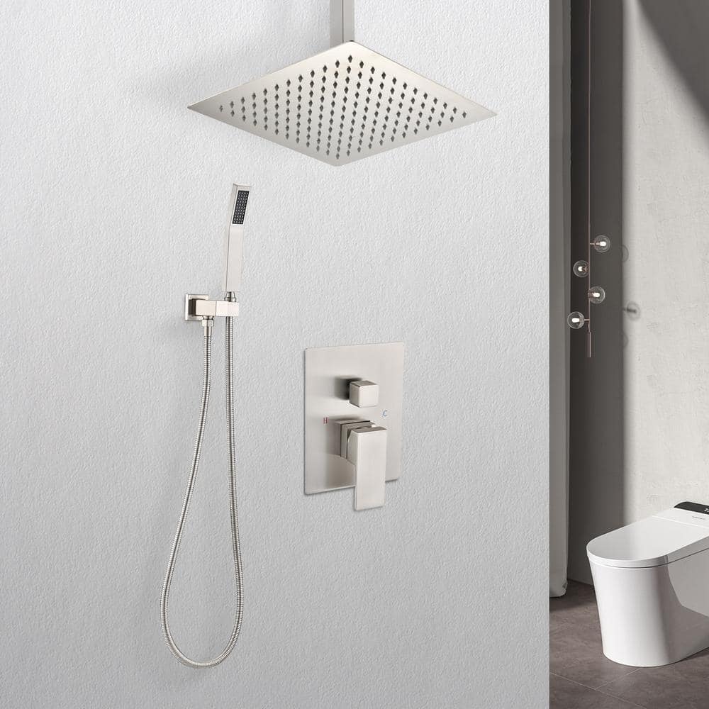 1-Spray Patterns Shower Head With Dual Ceiling Mount1.5 GPM In Brushed Nickel
