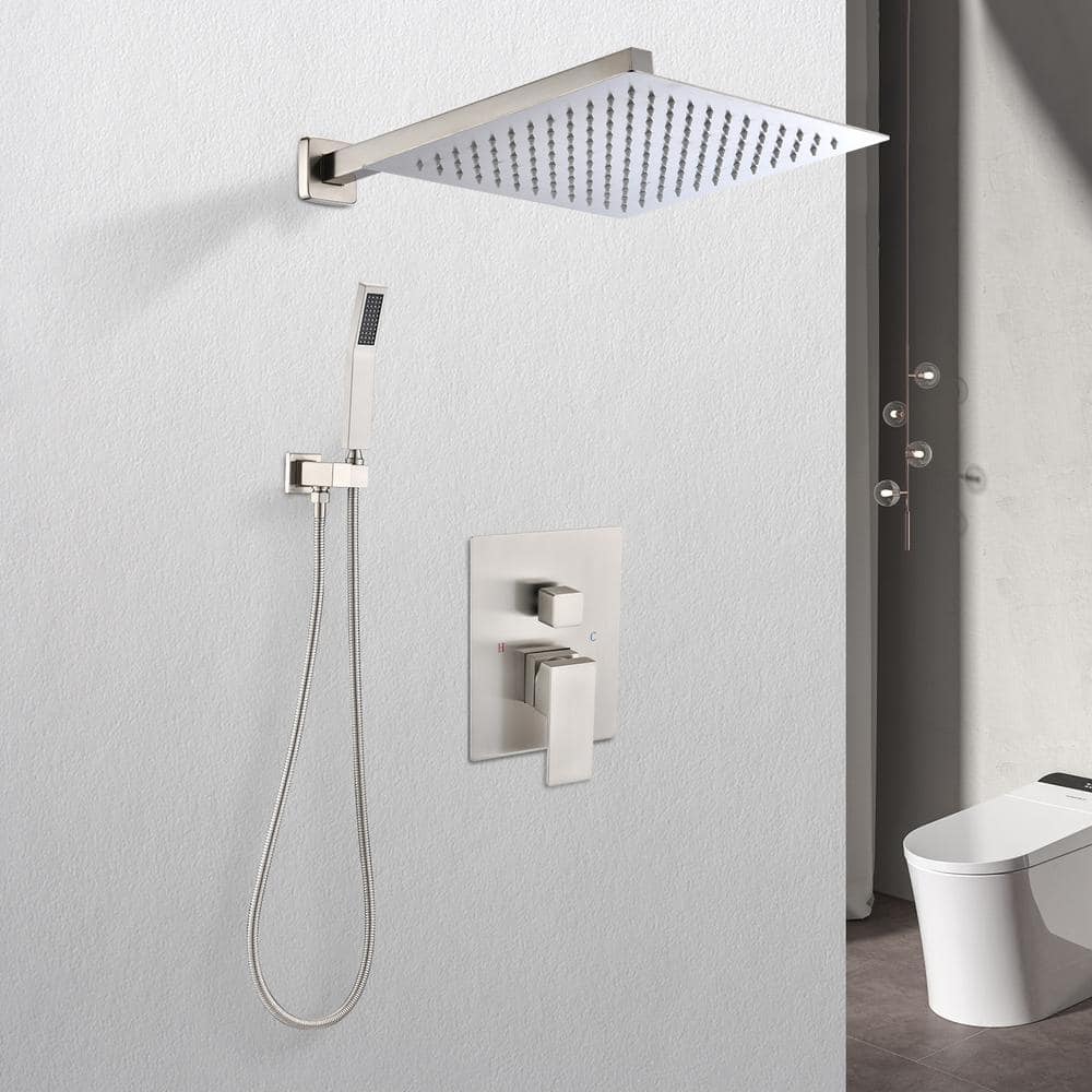 12 In. Rain Shower Head Systems 1-Spray Patterns Shower Head With Dual Wall Mount 2.2 Gpm In Brushed Nickel