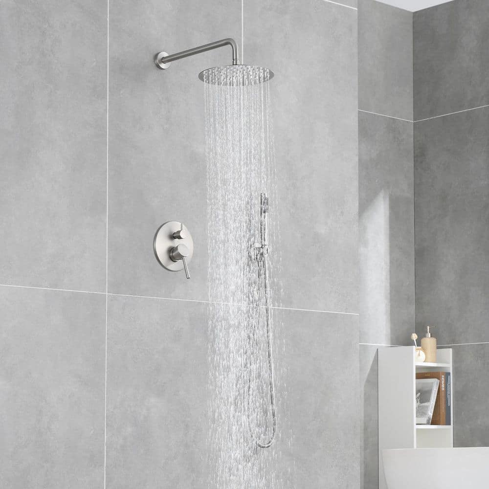 5-spray 7 In. Ceiling Mount 1.8 GPM Dual Shower Head And Handheld Shower Head In Brushed Nickel