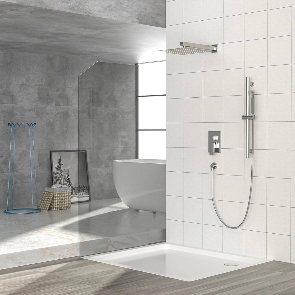 1-Spray 1.8 GPM Ceiling Mount Dual Shower Head And Handheld Shower Head In Brushed Nickel
