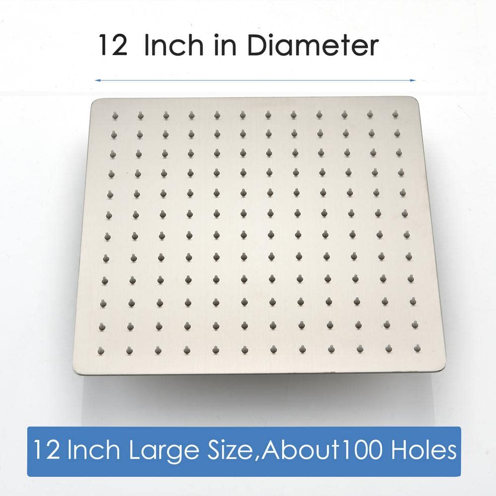 1-Spray Patterns With 2.5 GPM 12 In Wall Mount Rain Fixed Shower Head In Brushed Nickel