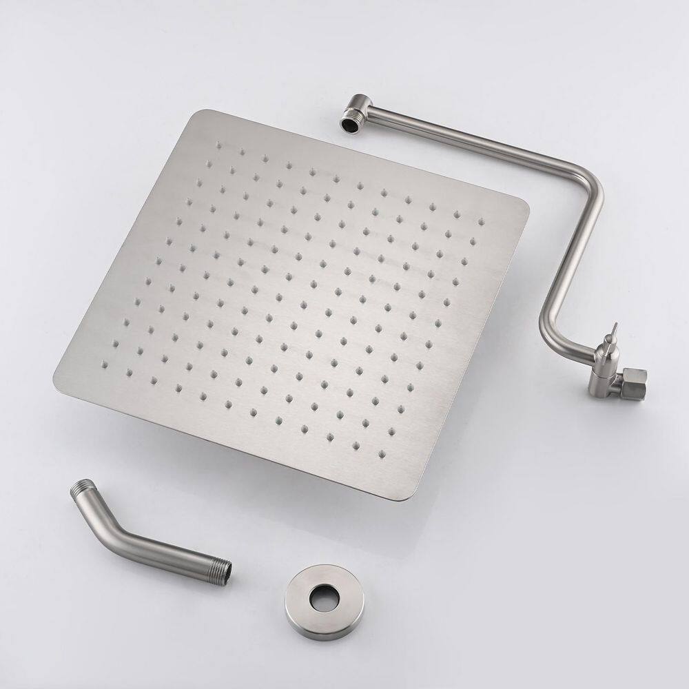 1-Spray Patterns With 2 GPM 12 In. Wall Mount Rain Fixed Shower Head In Brushed Nickel