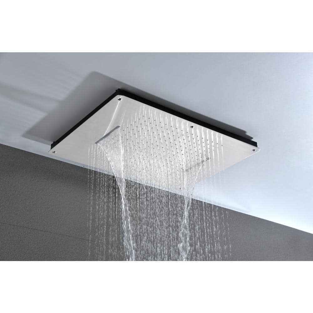 3-Spray Patterns With 0 In. 1.6 GPM In Ceiling Mount Fixed Shower Head In Brushed Nickel