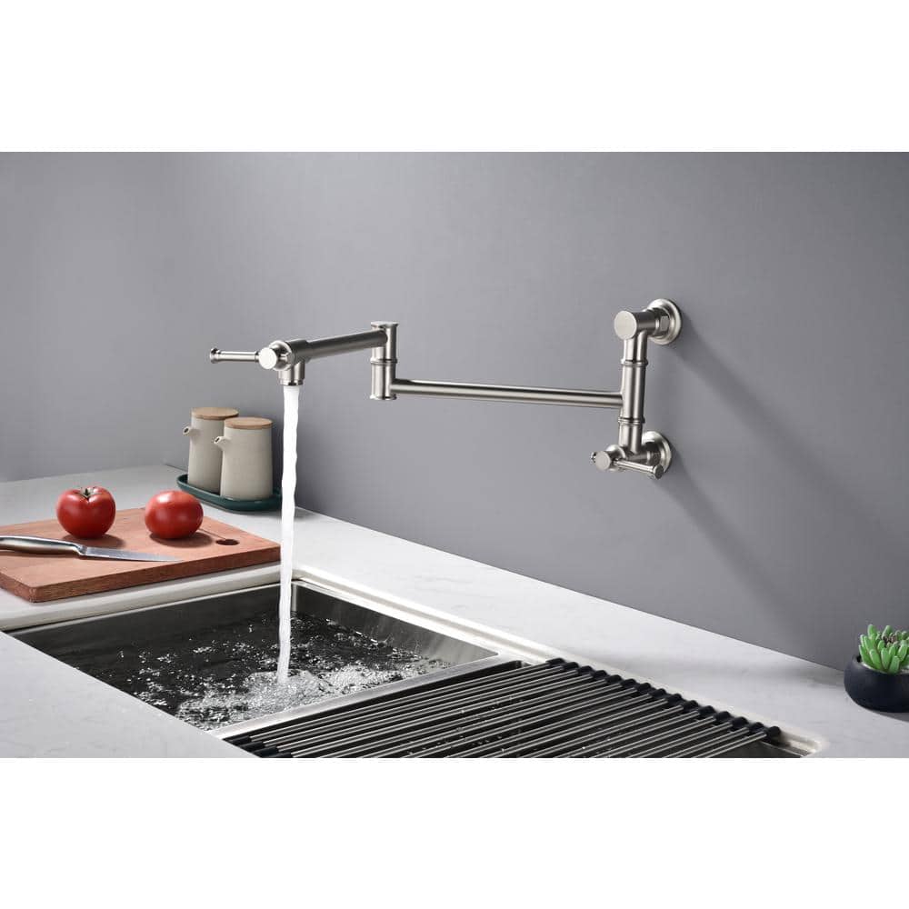 Wall Mounted Pot Filler With Cross Handle In Brushed Nickel