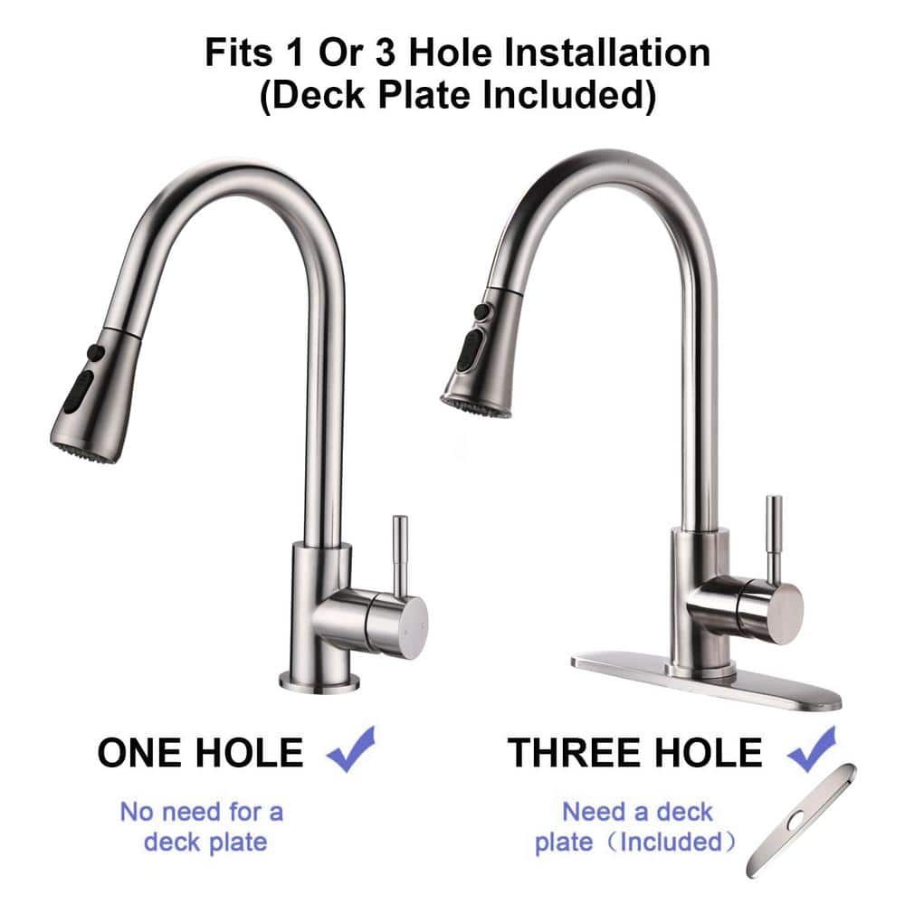 Single Handle Deck Mount Gooseneck Pull Down Sprayer Kitchen Faucet With Deckplate In Brushed Nickel