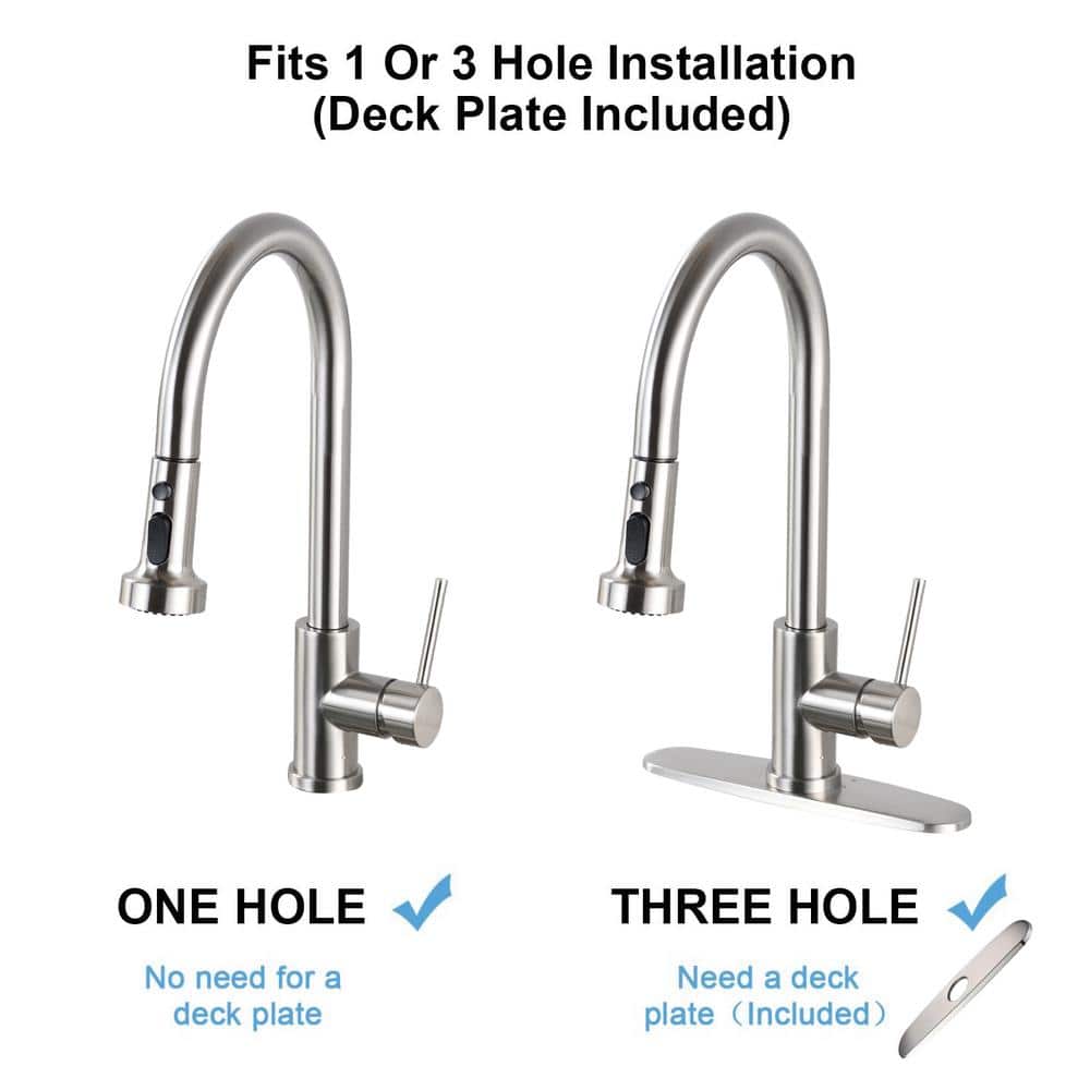 Single Handle Deck Mount Gooseneck Pull Down Sprayer Kitchen Faucet With Deckplate Included In Brushed Nickel