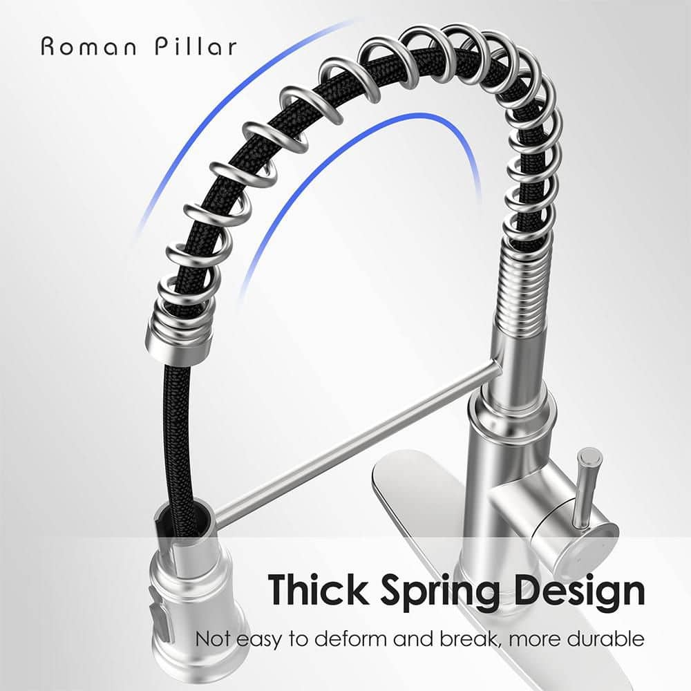 19 In 360° Spout Swivel Spring Kitchen Sink Faucet With 3 Modes Pull Down Sprayer In Brushed Nickel