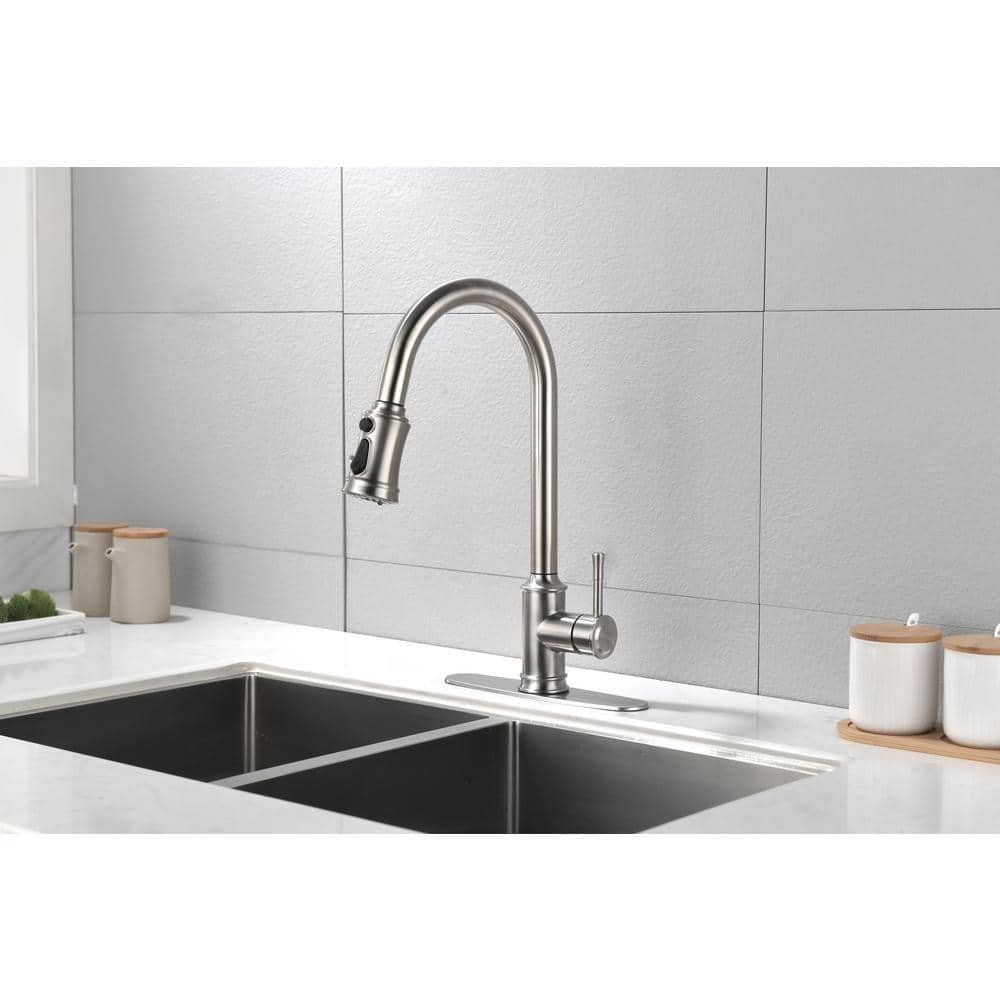 Single Handle High Arc Pull Out Kitchen Faucet, Single Level Stainless Steel Sink Faucets With Pull Down Sprayer