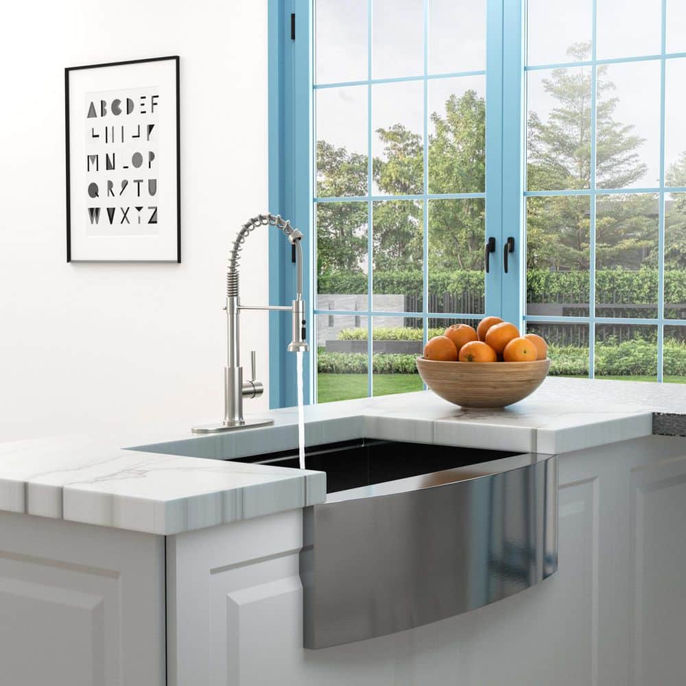 21 In. 360° Spout Swivel Kitchen Faucet With Dual Function Pull-Down Sprayhead In Brushed Nickel Finish