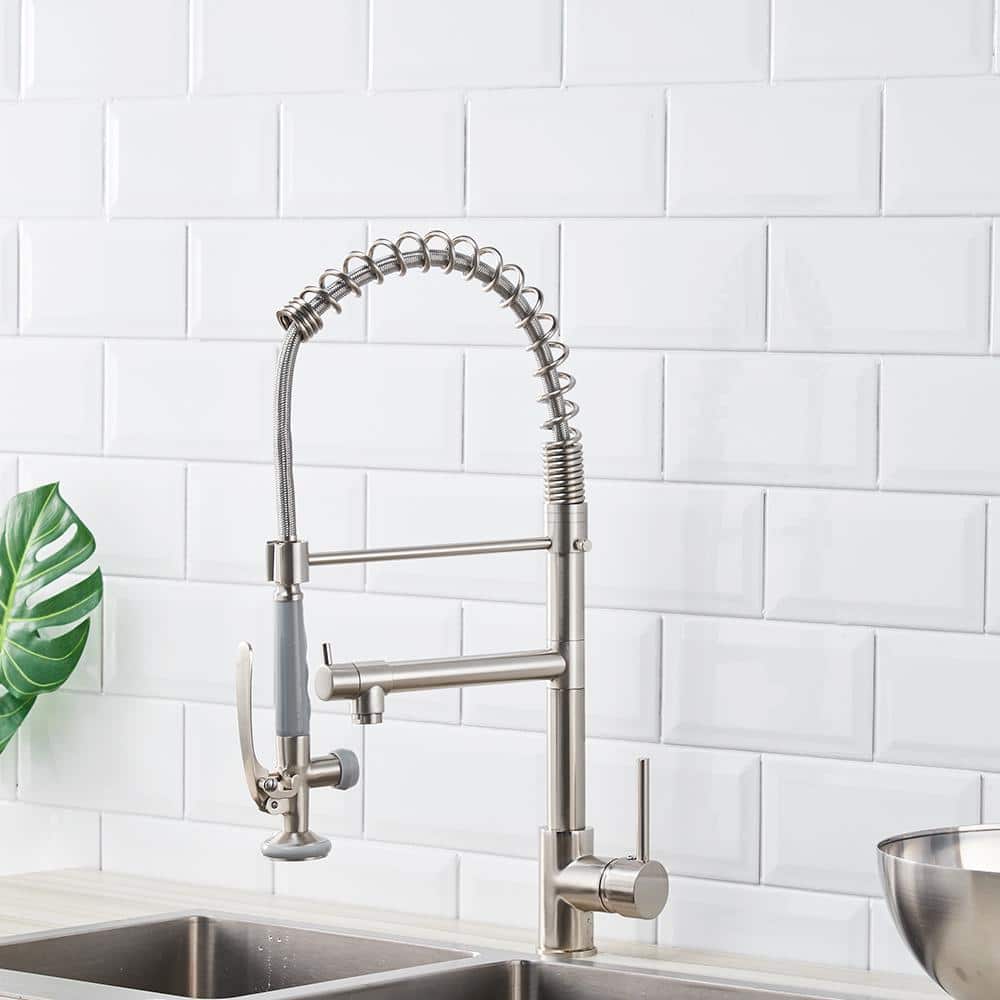 Commercial Kitchen Faucet Pull Down Sprayer Brushed Nickel, Single Handle Kitchen Sink Faucet