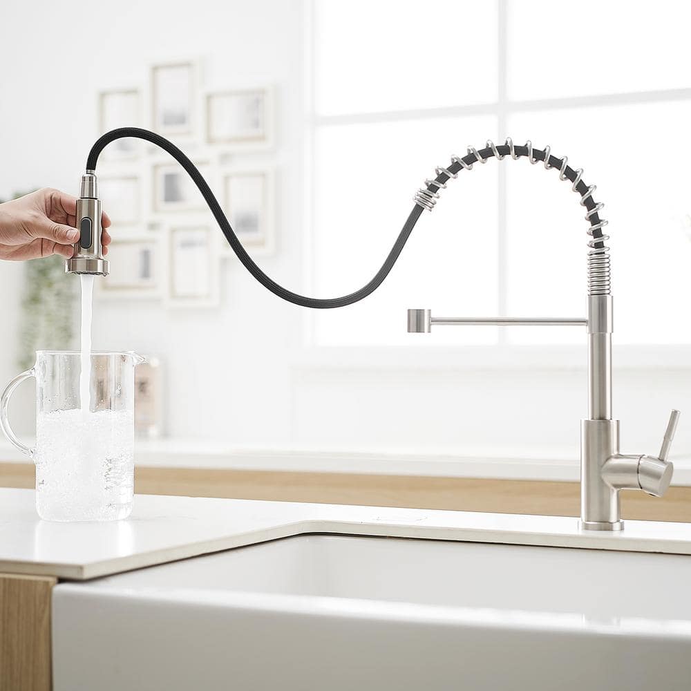 Kitchen Faucet With Pull Down Sprayer Brushed Nickel Stainless Steel Single Handle Pull Out Spring Sink Faucets