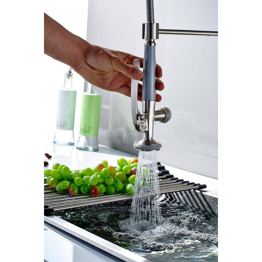 Brushed Nickel 22.8 In. H Pull Down Sprayer Kitchen Faucet With 360 ° Spout Swivel