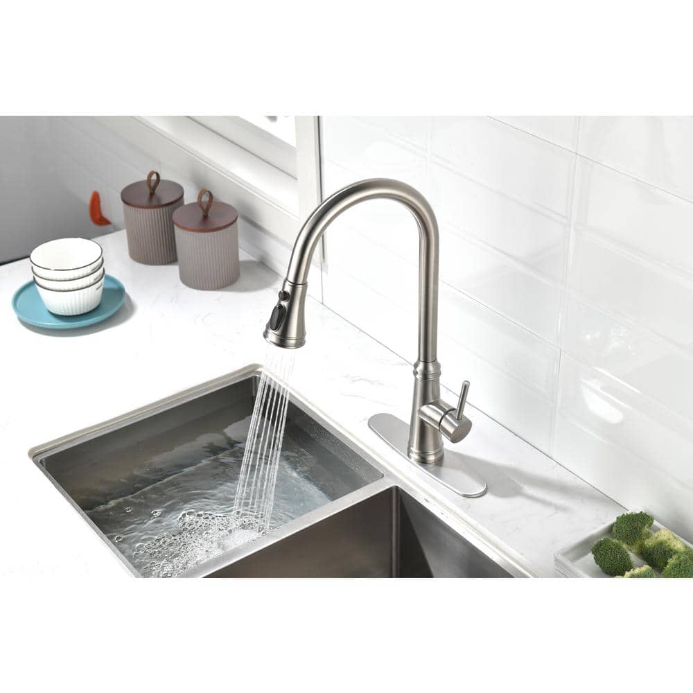 Single Handle High Arc Pull Out Kitchen Faucet, Single Level Stainless Steel Kitchen Sink Faucets With Pull Down Sprayer