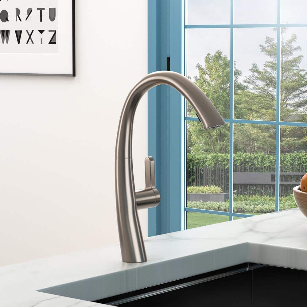 Single Handle Single Hole Bathroom Faucet Spot Resistant In Brushed Nickel