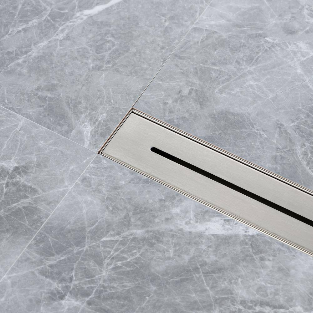 2.75 In. W X 28 In. D Stainless Steel Decorative Drain Cover With Brushed Nickel