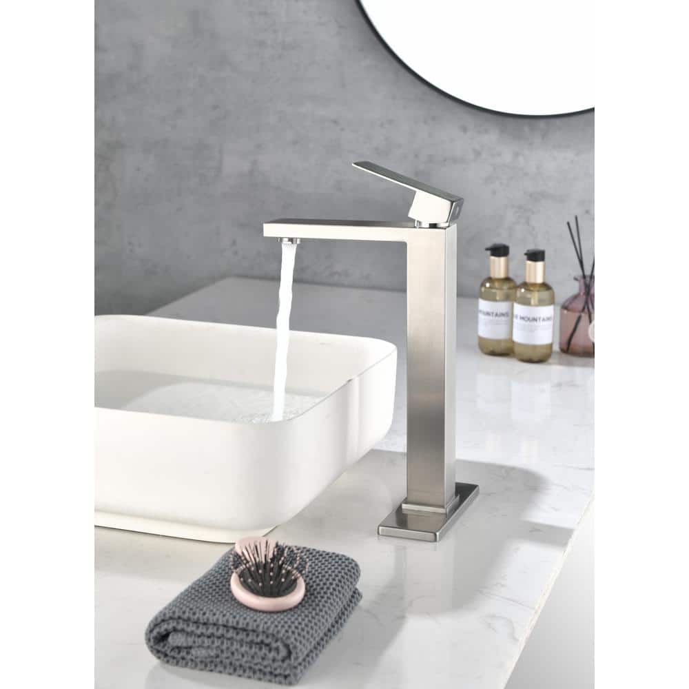 Waterfall Spout Bathroom Faucet, Single Hole Single Handle Bathroom Vanity Sink Faucet In Brushed Nickel
