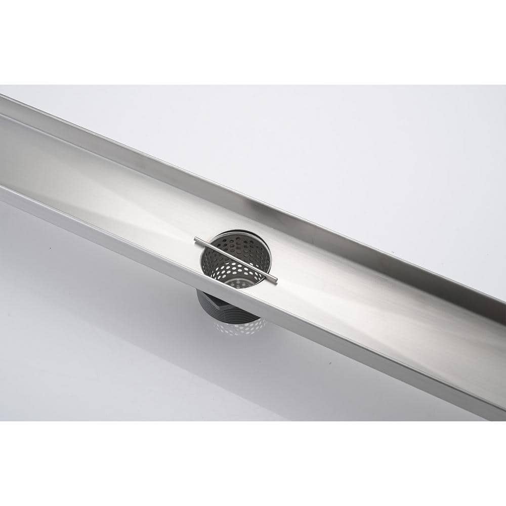 28 In. Linear Shower Drain, Included Hair Strainer And Leveling Feet In Brushed Nickel