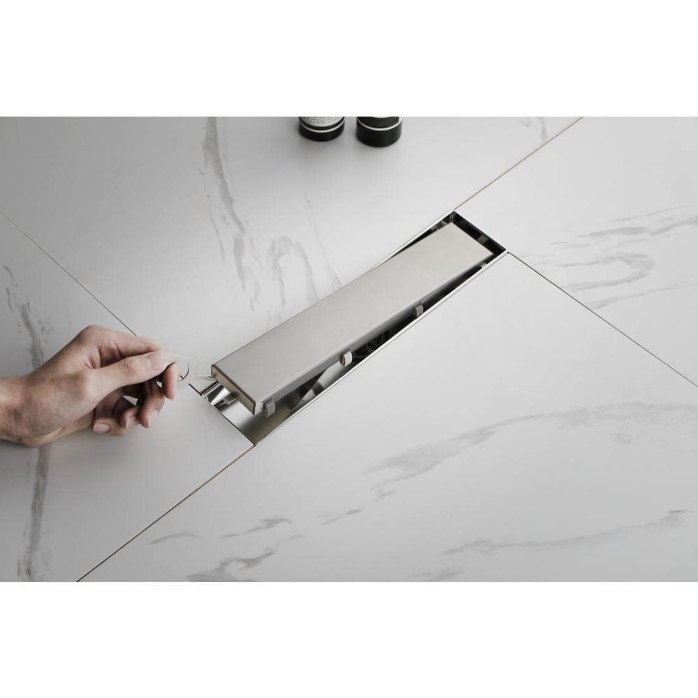 12 In. Linear Shower Drain, Included Hair Strainer And Leveling Feet, Flange